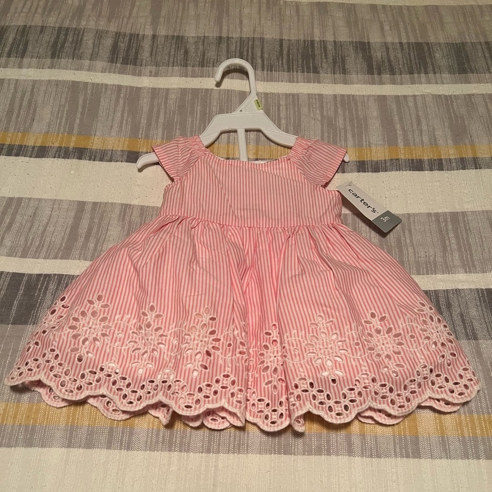 Carters baby girl dress in stripes pink and white with embroidery, size 3months.